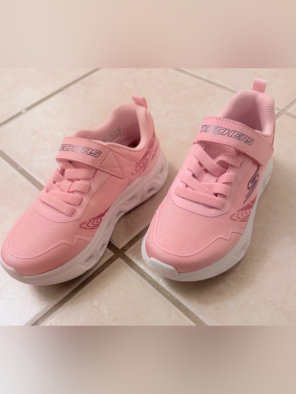 Skechers Girls' Pink Hook-and-Loop Athletic Sneakers